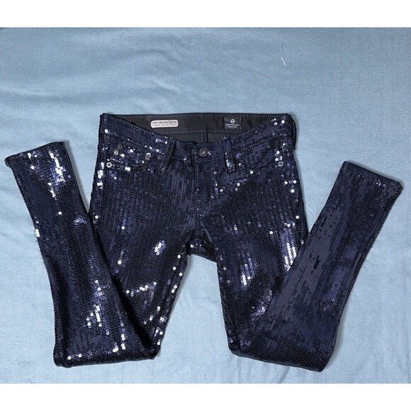 AG Adriano Goldschmied Navy Sequin Ankle Leggings Pants Jeans Size 25 - Picture 11 of 11